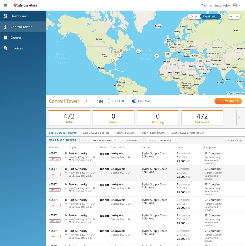 MercuryGate customer portal