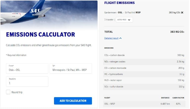 SAS flight emissions calculator