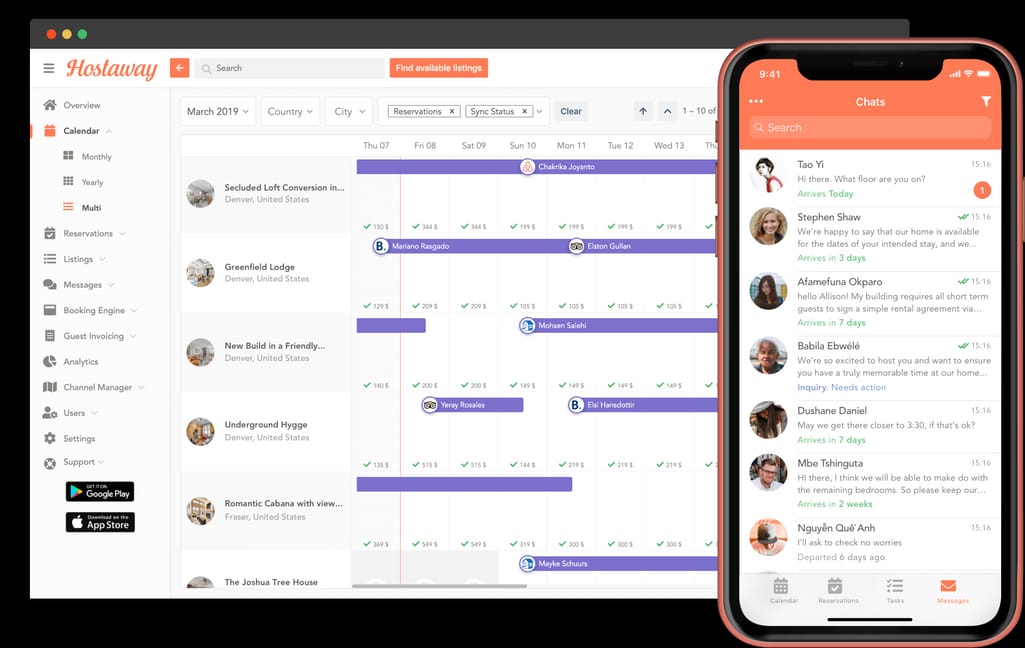 Hostaway dashboard and mobile app