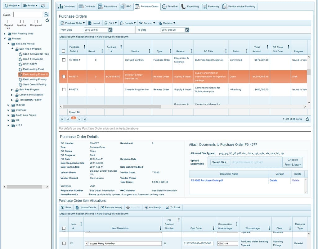 Purchase order management interface