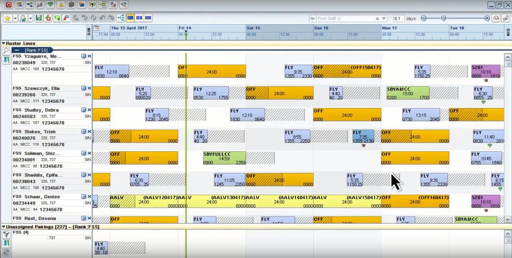 The unified crew pairing and rostering workspace in AirCenter Crew Manager