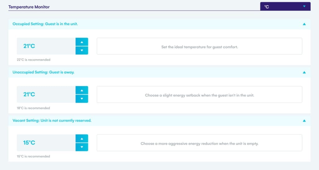 Operto’s temperature monitoring dashboard with automated suggestions. Source: Guesty