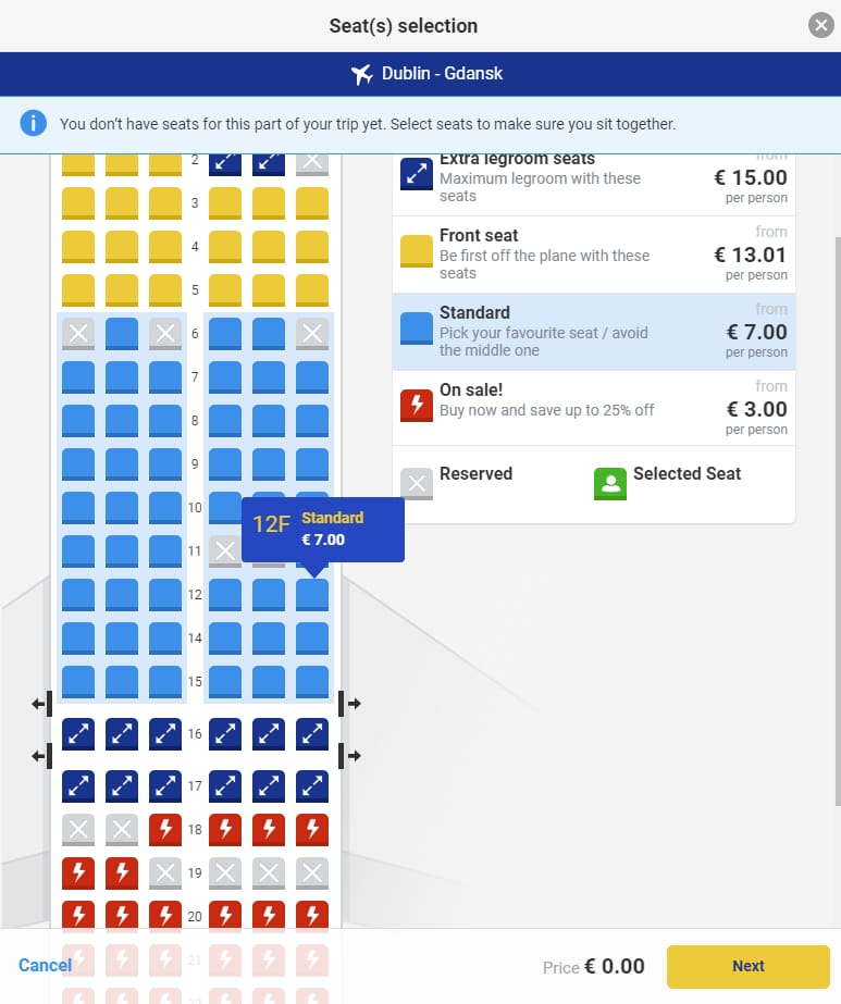 Rynair seating selection