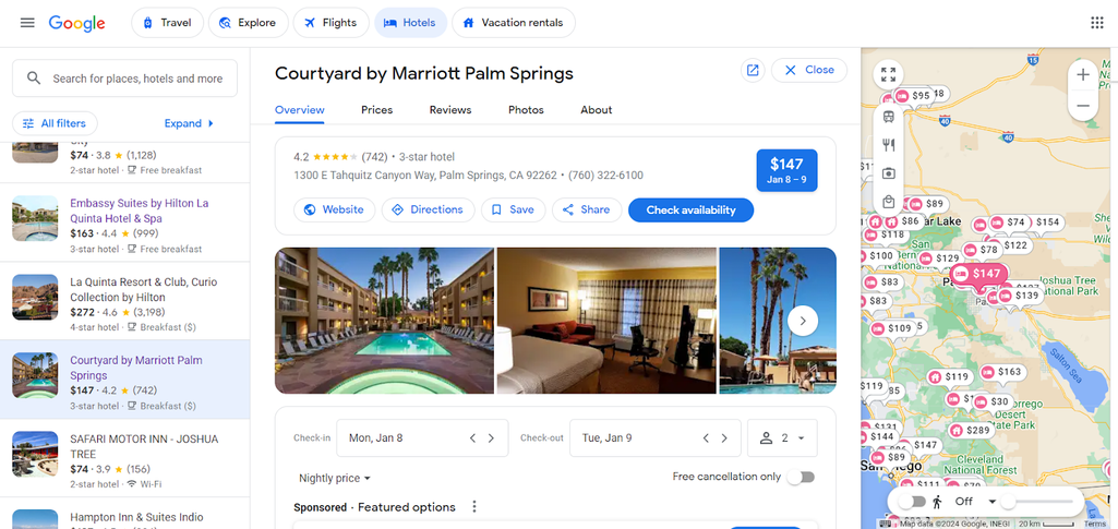 A hotel overview page on Google Hotels. Source: Google Hotels