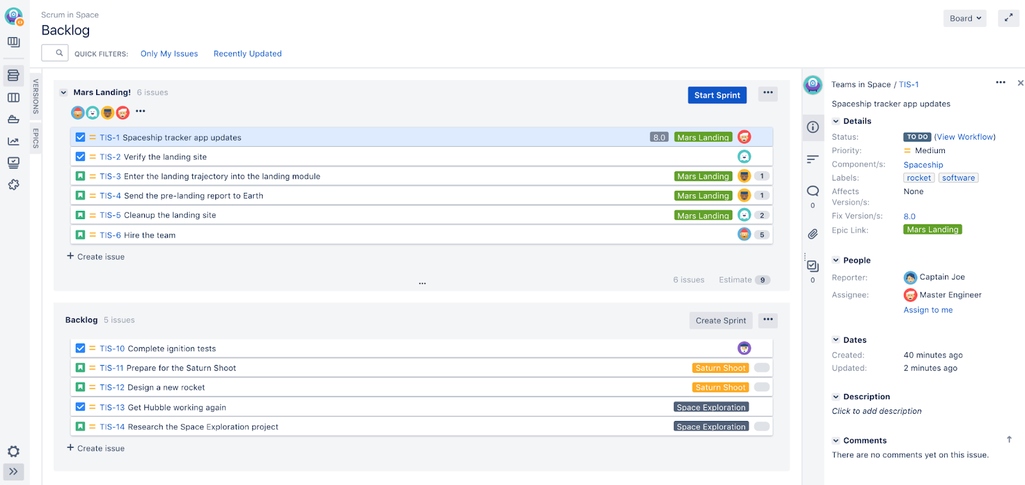 A sprint backlog in Jira