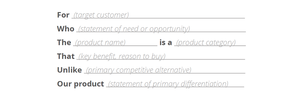 Product vision statement template