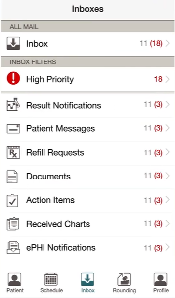 Allscripts Professional EHR Mobile interface